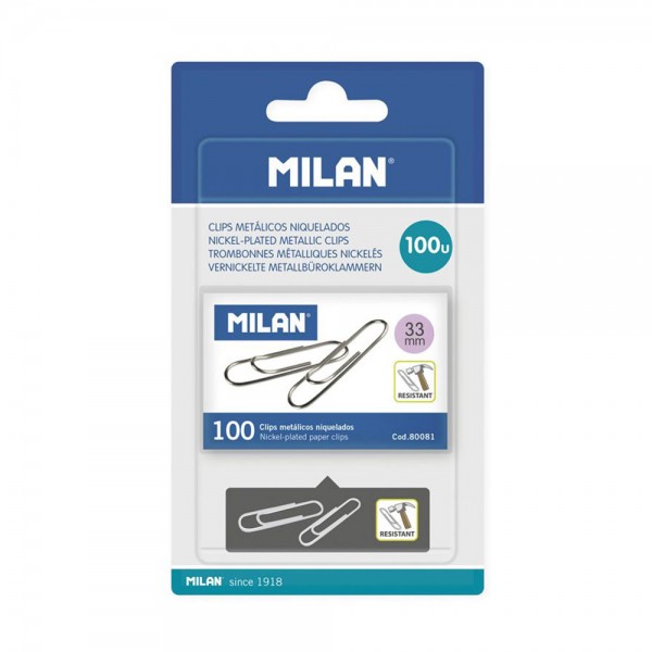 Clips metálicos niquelados 33 mm, 100 uds, blister